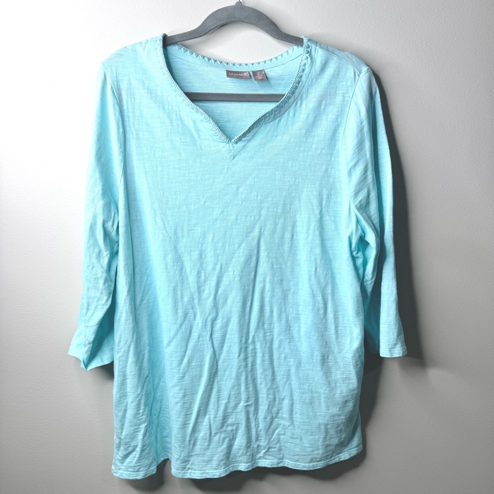 Chico’s Light Aqua Blue V-Neck, 3/4 Sleeve